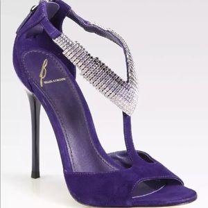 B Brian Atwood Suede Crystal Embellished Sandals